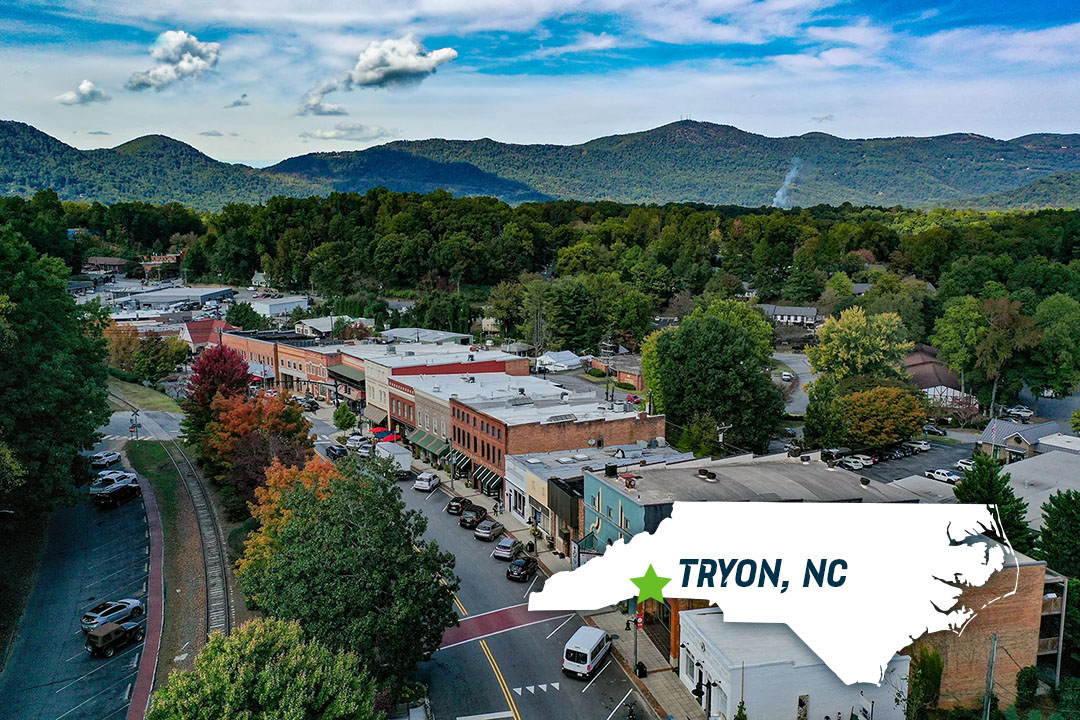 View of Trade Street in Tryon, North Carolina.